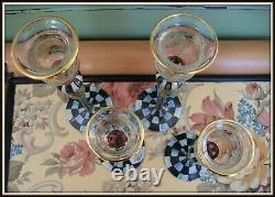 Nwt Set Of 4! Retired Blooming Mackenzie Childs Glass Candlesticks Courtly Check