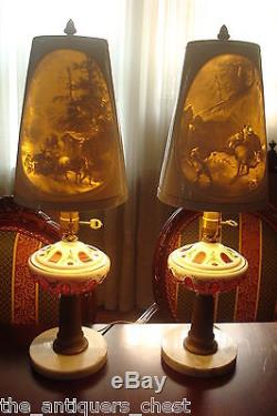 ONE Boudoire table Lamp Bohemian Czech Glass White Cut to Ruby lithophane shade