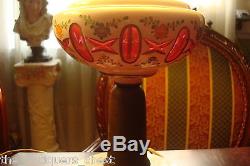 ONE Boudoire table Lamp Bohemian Czech Glass White Cut to Ruby lithophane shade