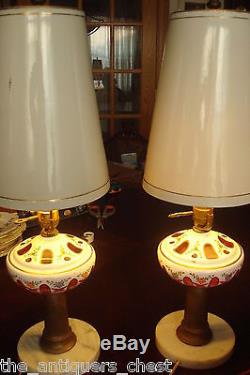 ONE Boudoire table Lamp Bohemian Czech Glass White Cut to Ruby lithophane shade