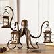 Octopus Lantern Candle Holder Metal Sculpture Whimsical Coastal Nautical 18w