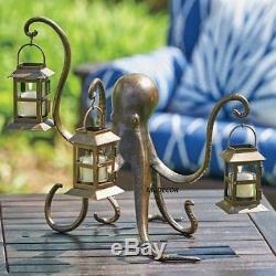 Octopus Lantern Candle Holder Metal Sculpture Whimsical Coastal Nautical 18W
