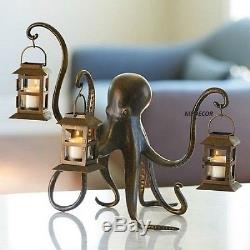 Octopus Lantern Candle Holder Metal Sculpture Whimsical Coastal Nautical 18W