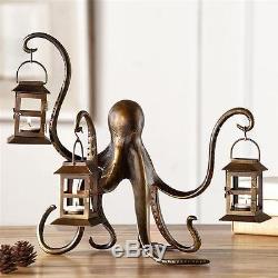 Octopus Whimsical Lantern Candle Holder Metal Sculpture Coastal Nautical 18W
