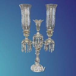 Old Three Light Baccarat Crystal Candelabra/Candle Holder / Hurricane