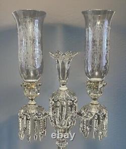 Old Three Light Baccarat Crystal Candelabra/Candle Holder / Hurricane