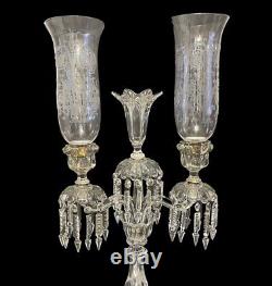 Old Three Light Baccarat Crystal Candelabra/Candle Holder / Hurricane