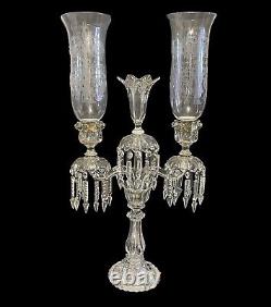 Old Three Light Baccarat Crystal Candelabra/Candle Holder / Hurricane