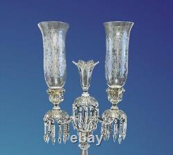 Old Three Light Baccarat Crystal Candelabra/Candle Holder / Hurricane