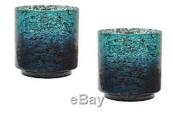 Ombre 6 in. Handcrafted Emerald Glass Hurricane Decor Candle Holders (Set of 2)