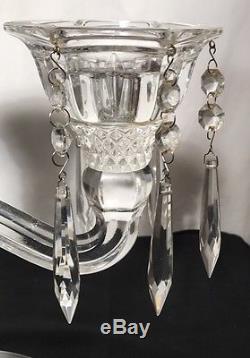 One Crystal Or Heavy Glass Candelabra 3 Arm Candlestick/holder Dangling Prisms