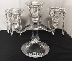 One Crystal Or Heavy Glass Candelabra 3 Arm Candlestick/holder Dangling Prisms