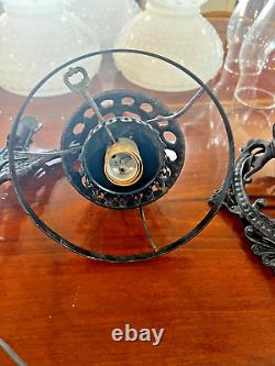 Ornate Cast Iron Wall Sconce Oil Lamp Conv Swivel Arm Brackets & Candle Holders