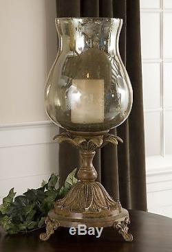 Ornate Victorian Candle Holder Floral Metal Glass Globe Antique