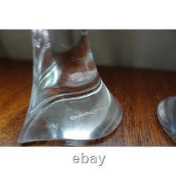 Orrefors Crystal Candle Stick Holder Pair Signed Art Glass Modern Scandinavian
