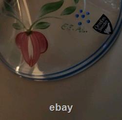 Orrefors Glass Glows under UV light Candle Holders Maja Hand Painted Floral RARE