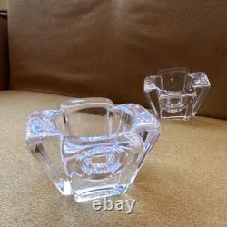 Orrefors Scandinavian Modern Clear Glass Candle Holders Set of 2
