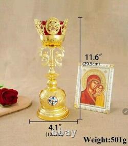 Orthodox Church Single Candle Holder with Red Glass Votive Candle Holder