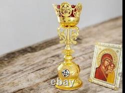 Orthodox Church Single Candle Holder with Red Glass Votive Candle Holder