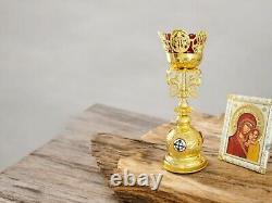 Orthodox Church Single Candle Holder with Red Glass Votive Candle Holder