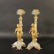 Outstanding Vintage Pair Of Huge Murano Glass Candle Holders Angels Gold Opaque