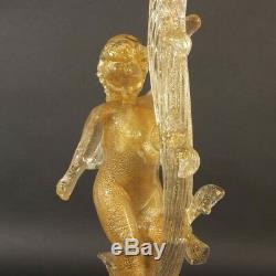 Outstanding vintage pair of huge Murano glass candle holders angels gold opaque