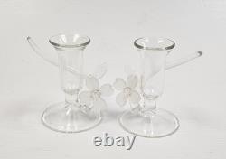 PAIR 1992 Warner Whitfield Dogwood Abstract Art Glass Signed Candlestick Holders