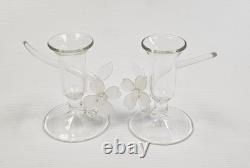 PAIR 1992 Warner Whitfield Dogwood Abstract Art Glass Signed Candlestick Holders