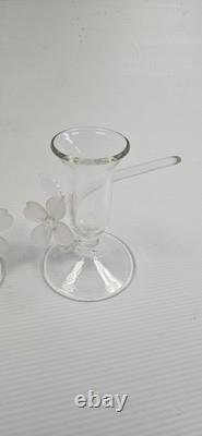 PAIR 1992 Warner Whitfield Dogwood Abstract Art Glass Signed Candlestick Holders