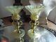 Pair 19th C. Salviati Murano Green Iridescent Art Glass Goblets Candlesticks