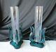 Pair 2 Viking Art Glass Bluenique Epic Candle Holders With Clear Chimneys