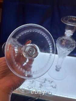 PAIR ABP Libbey Vintage Grapes American CUT GLASS CANDLESTICKS CANDLE HOLDERS