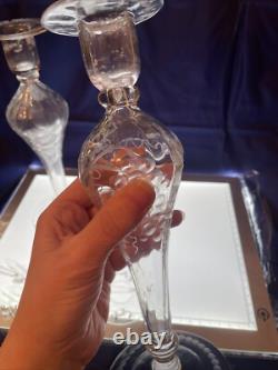 PAIR ABP Libbey Vintage Grapes American CUT GLASS CANDLESTICKS CANDLE HOLDERS