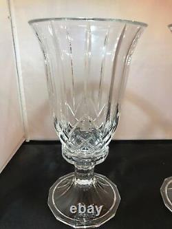 PAIR CRYSTAL Glass Candle Holders 12 Tall Fine Crystal Pieces Heavy