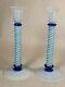 Pair Foval Art Glass Blue Opalescent Candle Holders Reproduction