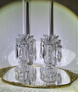 PAIR OF WATERFORD CRYSTAL CANDLELABRAS With BOBECHE, PRISMS & CANDLE CUP-MINT