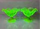 Pair Of Viking Lime Glass Epic 6 Petal Candle Holders Vaseline Uranium Vtg Mcm