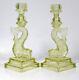 Pair Vaseline Glass Koi Fish Candlesticks Candle Holders Imperial Dolphin