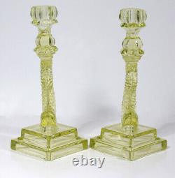 PAIR VASELINE GLASS KOI FISH CANDLESTICKS Candle Holders Imperial Dolphin