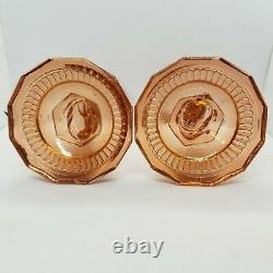 PAIR VINTAGE 7¾ PINK PEACH KOI FISH DOLPHIN CANDLESTICKS 2pc SET GLASS