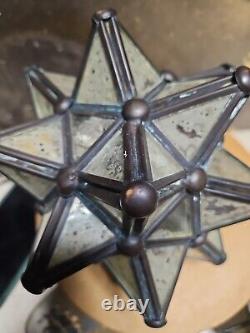 PAIR Vintage Mirror GLASS Moravian Star Moroccan CANDLE HOLDER Geometric