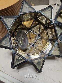 PAIR Vintage Mirror GLASS Moravian Star Moroccan CANDLE HOLDER Geometric