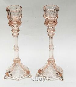 PAIR of FRENCH PORTIEUX VALLERYSTHAL BAVARD PINK DOLPHIN CANDLESTICKS 11.5
