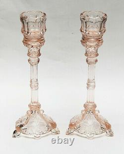 PAIR of FRENCH PORTIEUX VALLERYSTHAL BAVARD PINK DOLPHIN CANDLESTICKS 11.5