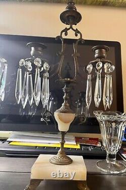 PAIR of LANCERS marble /Crystal And brass candelabras from the 1800s. RARE