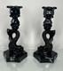 Pair Of Vintage Westmoreland Opaque Black Glass Koi Fish Candle Holders 9.75