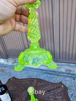 PAIR vintage uranium glass candlestick candle holders