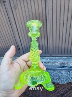 PAIR vintage uranium glass candlestick candle holders