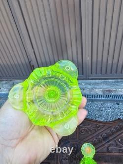 PAIR vintage uranium glass candlestick candle holders
