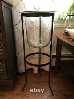 PARTYLITE SEVILLE 3-WICK WROUGHT IRON CANDLE STAND withHURRICANE GLASS CANDLEHOLDE